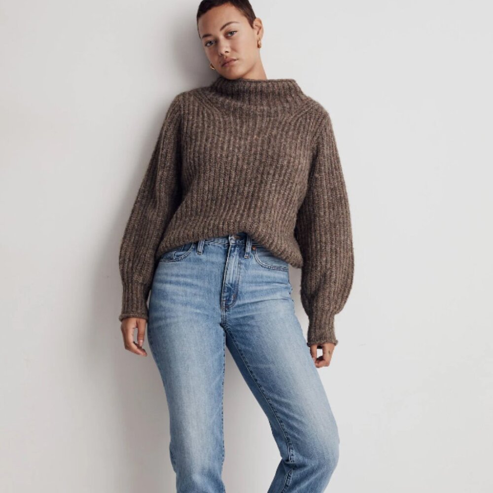 NWOT Madewell Loretto Mockneck Pullover Sweater in Heather Otter